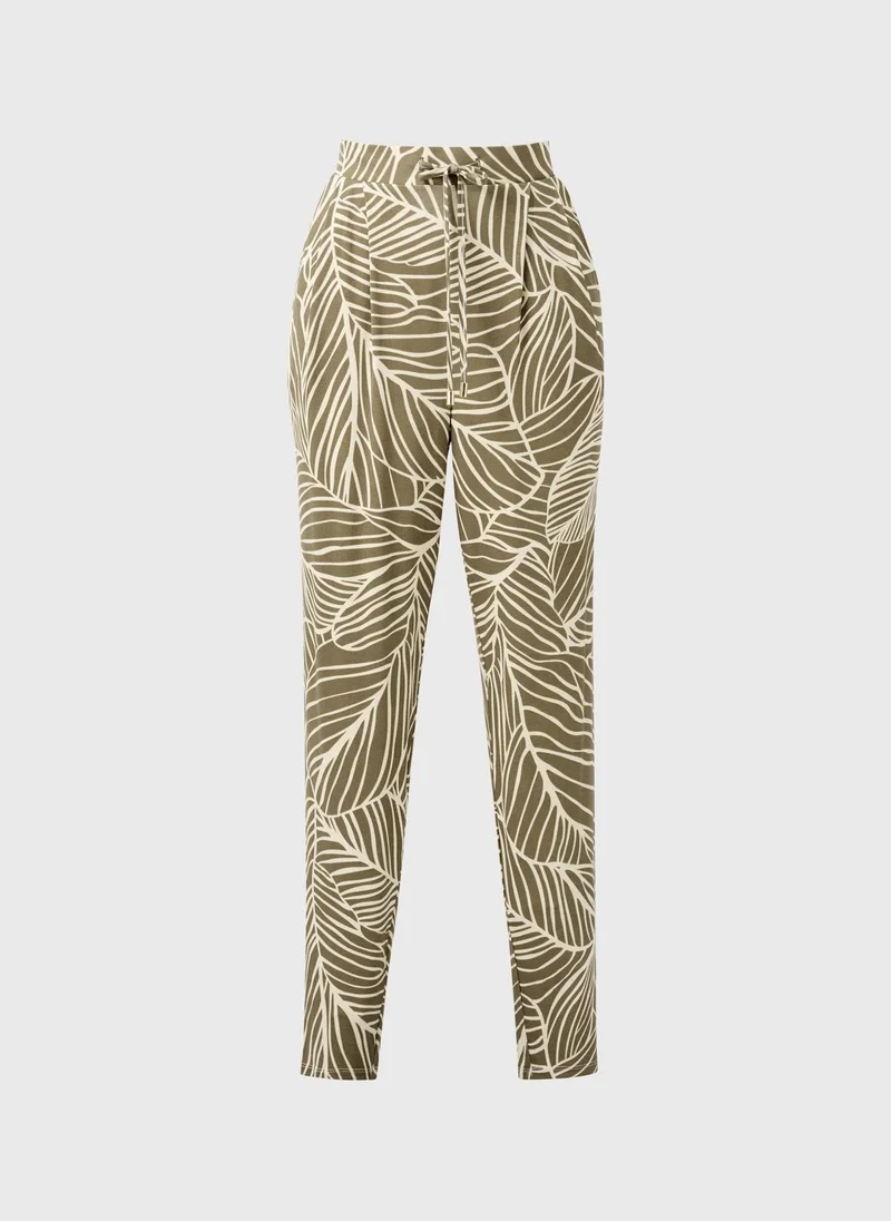 Matalan Khaki Khaki Leaf Print Harem Trousers for Women | Best Price UAE